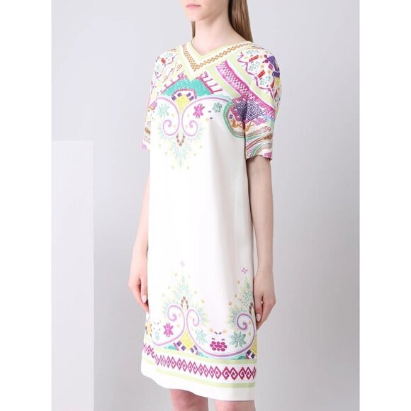 💕ETRO💕 Tavolara Printed V-neck Shift Dress ~ Multi-Color Paisley Print 48 EU - Picture 3 of 16